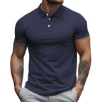 Herren nan tailliertes elastisches Piqué-Poloshirt mit klassischem Kragen R&B