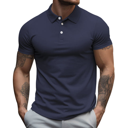 Herren nan tailliertes elastisches Piqué-Poloshirt mit klassischem Kragen R&B