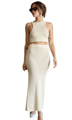 Damen elegantes Strick-Crop-Top und Maxirock-Set R&B