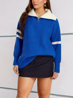 Damen lässiger Pullover im sportlichen Stil mit Stehkragen und Reißverschluss R&B