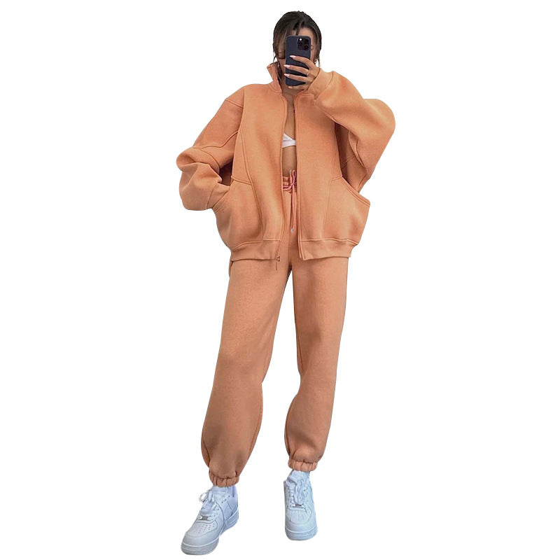 Damen gemütliches Sweatsuit mit hoher Kragen und praktischen Taschen R&B