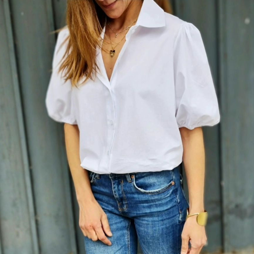 Damen Bluse mit Puffärmeln und klassischem Kragen R&B