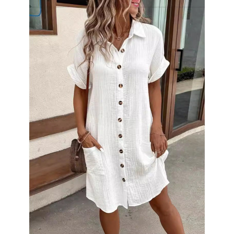 Damen lässiges Freizeitkleid mit Knopfleiste und Taschen R&B