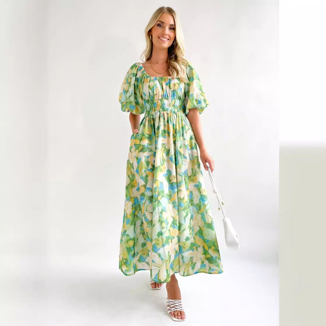 Damen Luftiges Maxikleid mit floralem Design und elastischem Taillenbund R&B