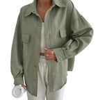 Damen Oversized Utility-Hemdjacke mit praktischen Taschen und lässigem Schnitt R&B
