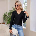Damen elegante Bluse mit floralem Design und V-Ausschnitt R&B