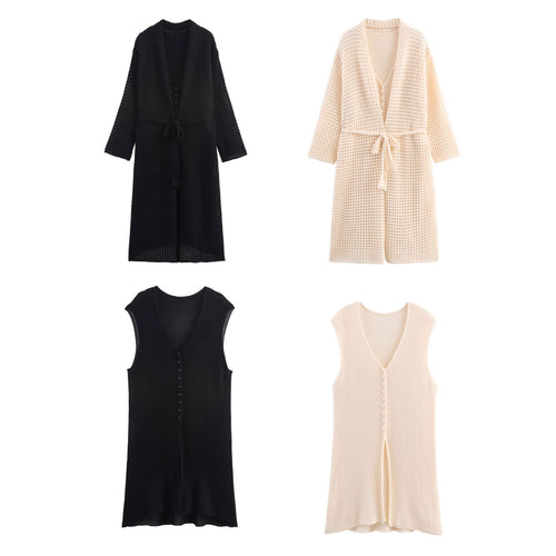 Damen Strickcardigan mit asymmetrischem Design und elegantem Taillengürtel R&B