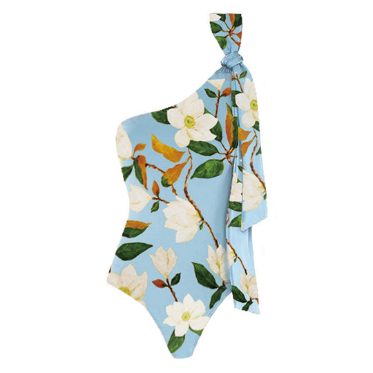 Damen Einseitiger Badeanzug mit floralem Design und elegantem Schleifen-Detail R&B