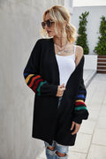 R&B | Strickjacke Offene Front Langer Entspannter Schnitt Farbgestreifte Ärmel