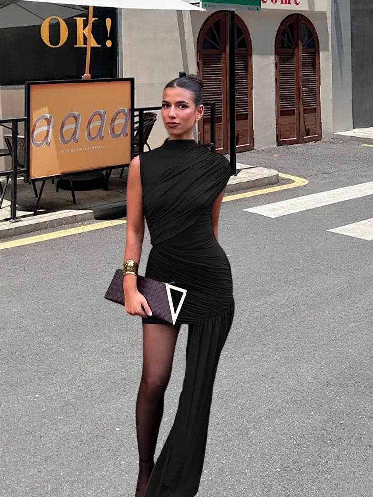Damen Elegantes asymmetrisches Minikleid mit raffiniertem Drapé-Design