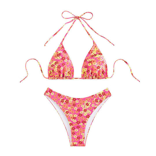 Damen Triangel-Bikini mit floralem Design und hohem Beinausschnitt R&B