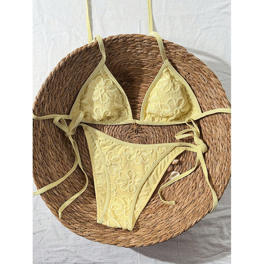 Damen Triangel-Bikini mit floralem 3D-Muster R&B