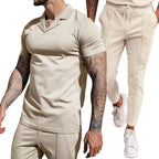 Herren modernes Freizeit-Set mit poloähnlichem Oberteil und schmal geschnittenen Hosen