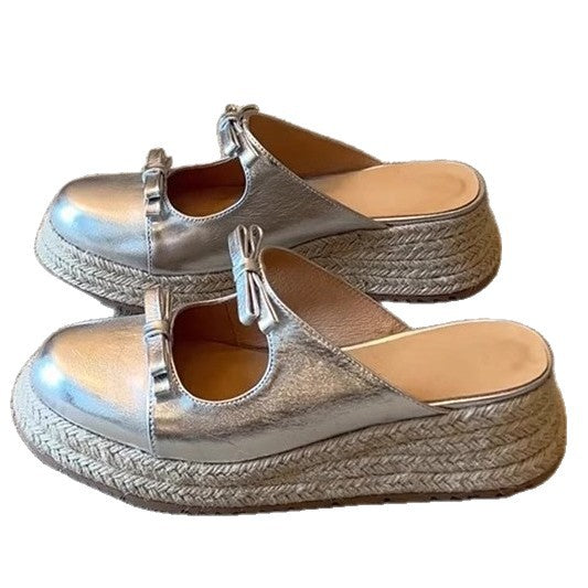 Damen komfortable Espadrilles-Pantoletten mit Schleifen-Applikation R&B