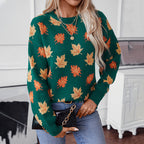 Damen Strickpullover mit strukturiertem Blättermotiv und Rundhalsausschnitt