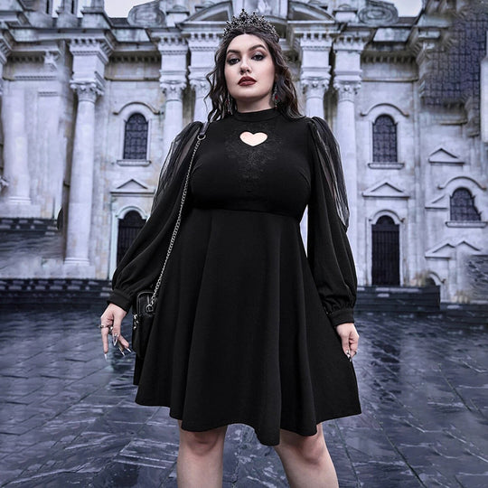 Damen verspieltes Kleid mit herzförmigem Ausschnitt und transparenten Puffärmeln R&B