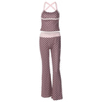 Damen Polka Dot Sportanzug mit cropped Oberteil und Flared Pants R&B