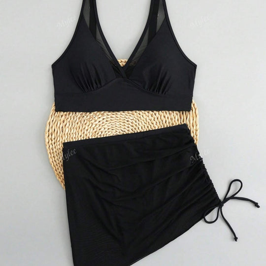 Damen Bikiniset mit transparentem Wickelrock und trendigem Trägerdesign R&B