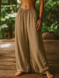 Damen Weit geschnittene Sommer-Hose mit elastischem Bund und Kordelzug