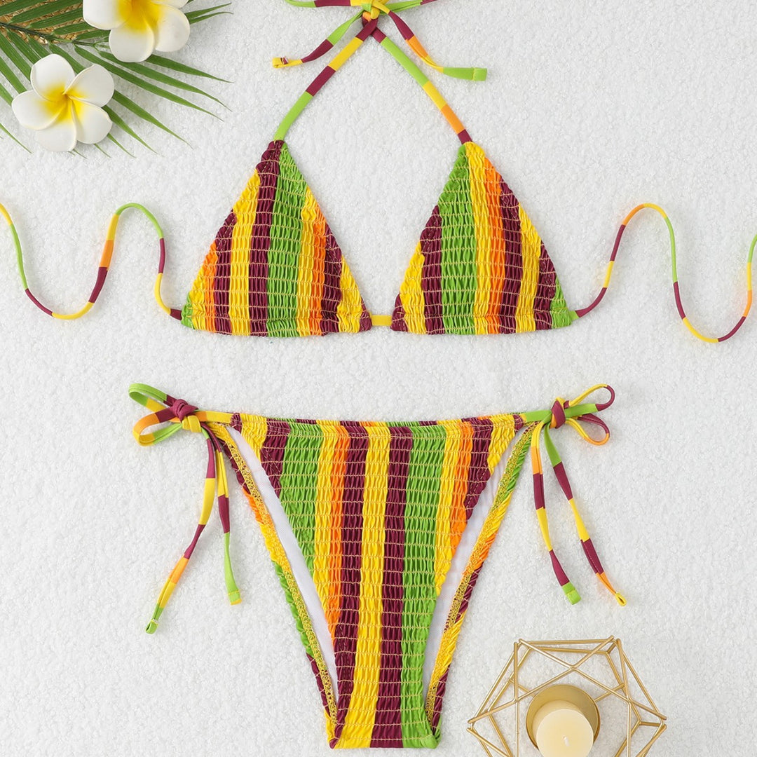 Damen Triangel-Bikini-Set mit floralem Muster und hochwertigen Bindebändern R&B