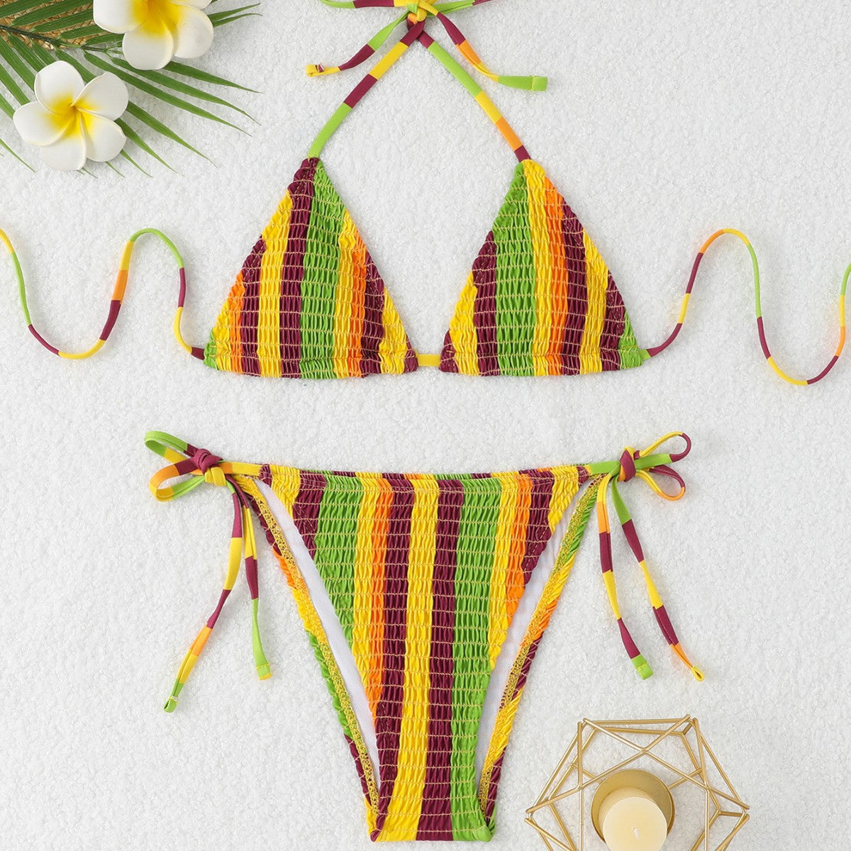 Damen Triangel-Bikini-Set mit floralem Muster und hochwertigen BindR&Bändern R&B