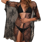 Damen romantischer transparenter Strandüberwurf mit floralen Spitzenapplikationen R&B