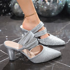 Damen Glänzende Abendpumps mit elegantem Riemen und mittelhohem Absatz R&B