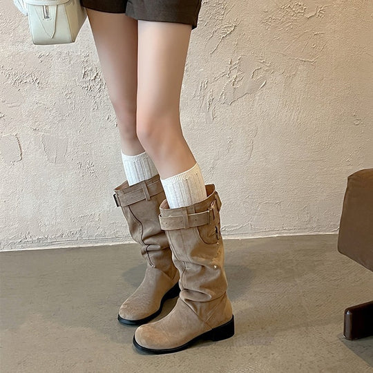 Damen modische Stiefel mit verstellbarem Gummibund und komfortablem Blockabsatz R&B