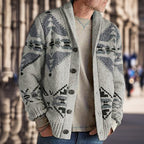 Herren Strickjacke mit geometrischem Muster und einem weichen, wärmenden Futter R&B