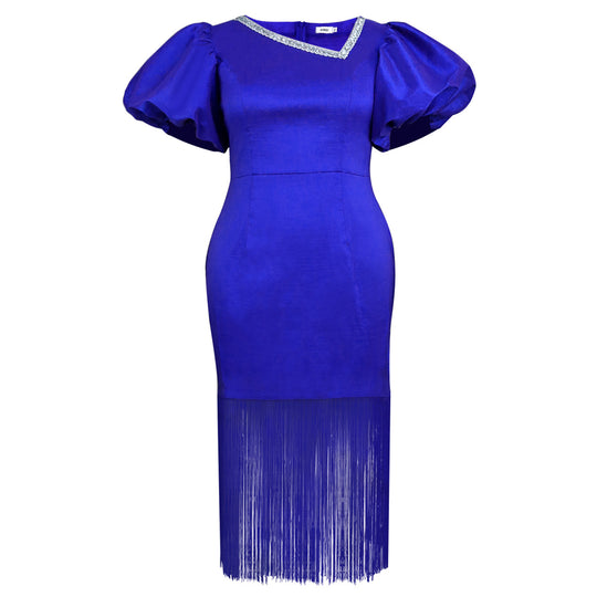 Damen Glamouröses Abendkleid mit voluminösen Puffärmeln und Fransen Saum R&B