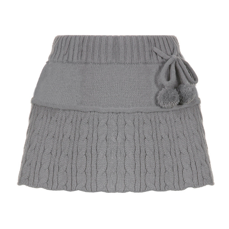 Damen gestrickter Minirock mit dekorativen Pompons und elastischem Bund R&B
