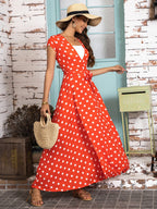 Damen Maxikleid mit schmeichelndem Wickeldesign und modernen Punkten R&B