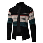 Herren modische Strickjacke mit kontrastierenden Streifen und hochabschließendem Kragen