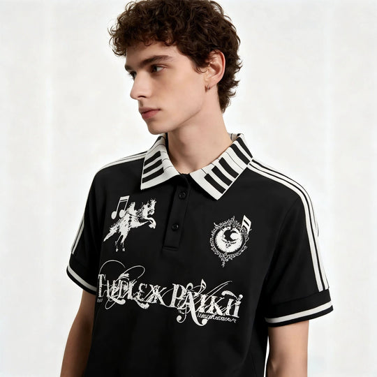 Damen Poloshirt mit kreativem Druck und Streifenmuster R&B
