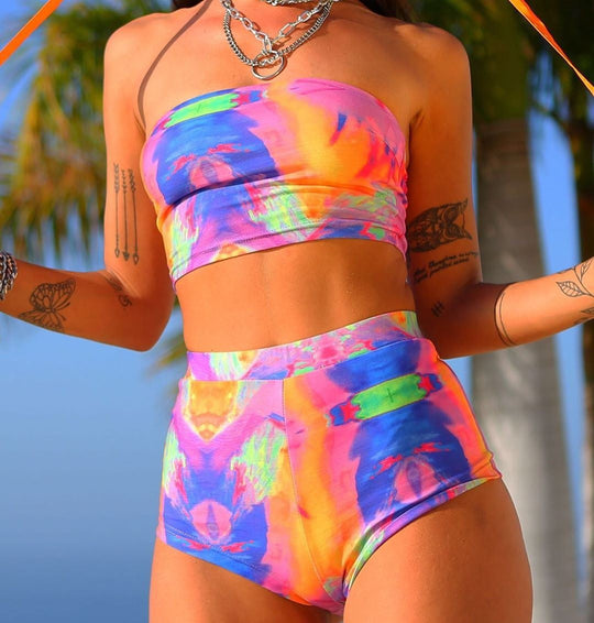 Damen Hochgeschnittener Bikini-Set mit modernem Batikdesign R&B