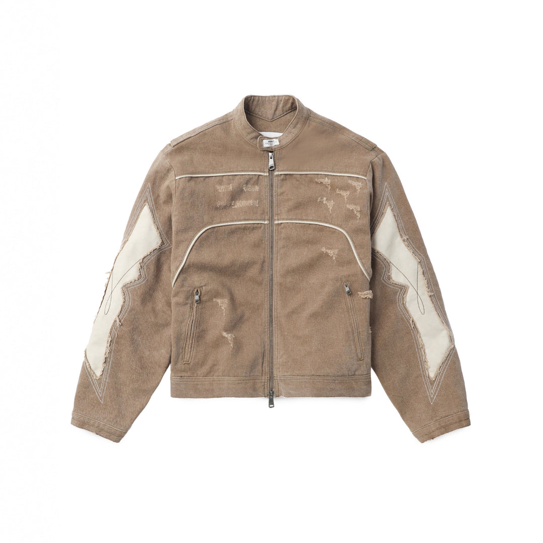 Damen Modische Jacke im Vintage-Stil mit kunstvollen Ziernähten und abgetragenem Effekt R&B