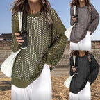 Damen luftiger Strickpullover mit modischer Netzstruktur