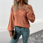 Damen V-Pullover mit voluminösen Ärmeln und verspielten Details R&B