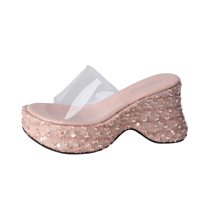 Damen Glamouröse Plattform-Mules mit glitzerndem Design und ergonomischer Sohle R&B