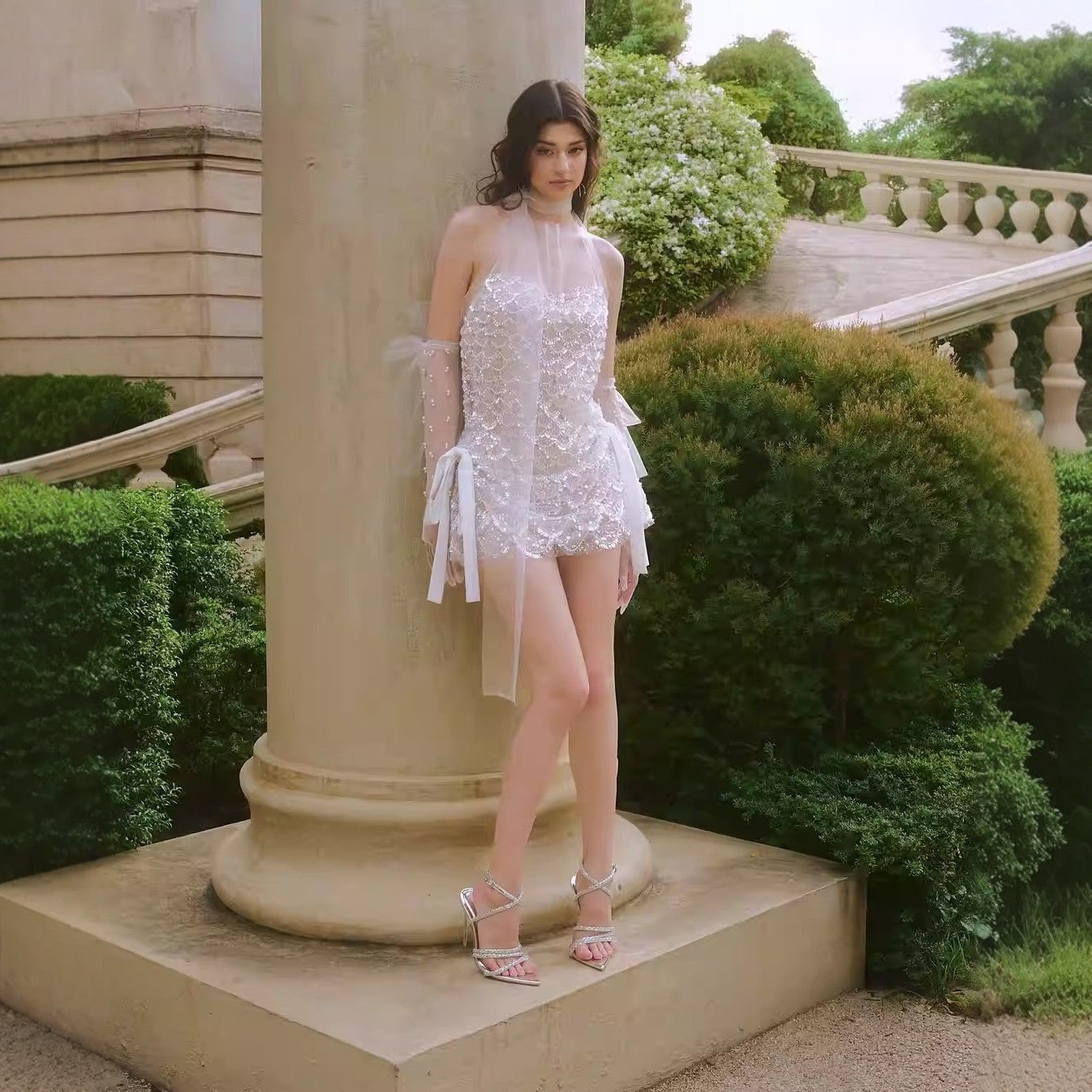 Damen Transparentes Abendkleid mit eleganten Pailletten und Rüschendetails R&B