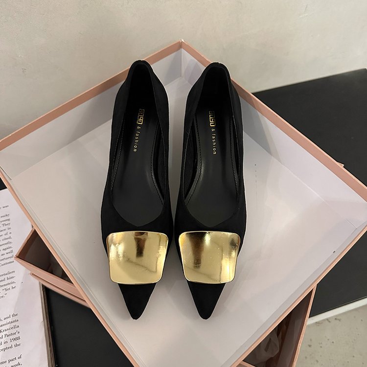 Damen elegante High-Heel Ballerinas mit stilvollem Goldakzent R&B