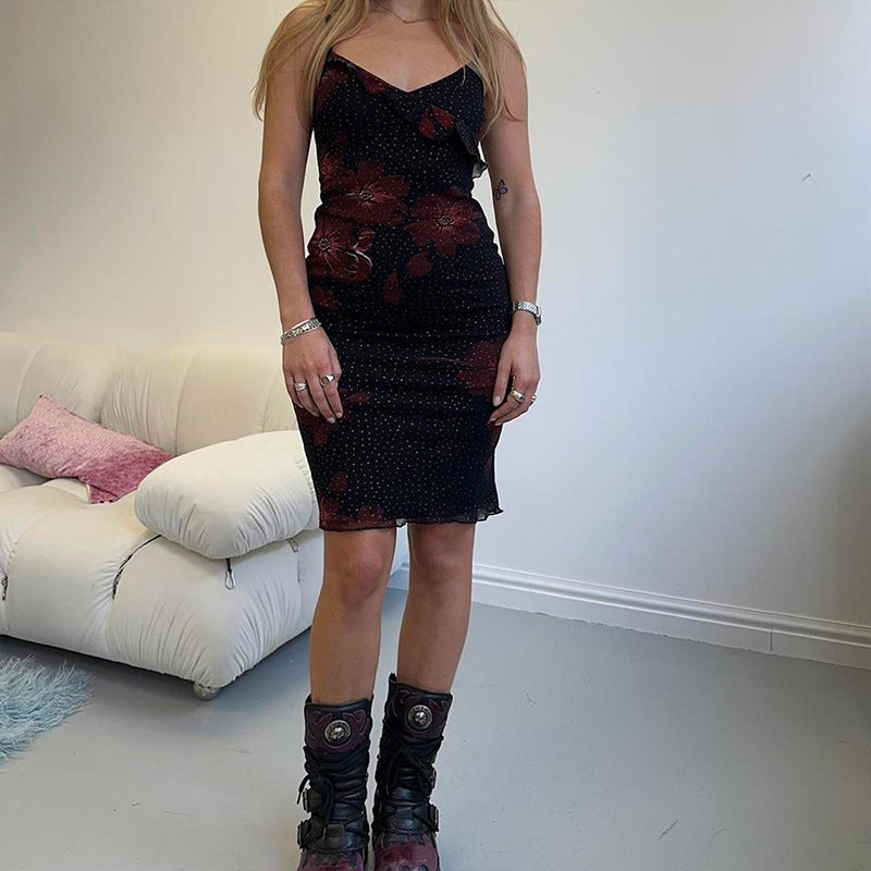 Damen figurbetontes Sommerkleid mit Rüschendetails und floralem Design R&B