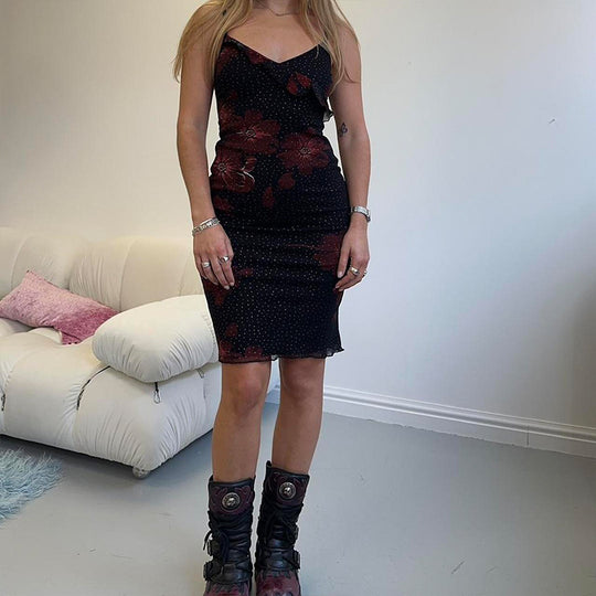Damen figurbetontes Sommerkleid mit Rüschendetails und floralem Design R&B