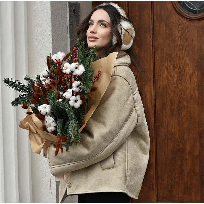Damen Kunstlederjacke mit Teddyfutter R&B