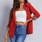 Damen stilvolle und vielseitige Blazerjacke mit umgeschlagenen Ärmeln R&B