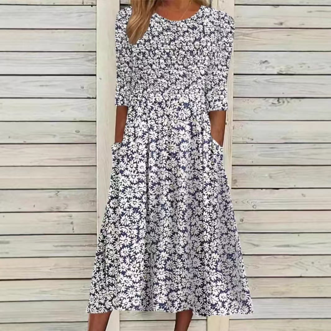 Damen nan Midikleid mit gerafftem Smock-Oberteil, Ellenbogenärmeln und praktischen Eingrifftaschen R&B