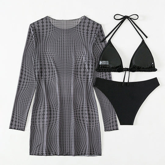 Damen Bikiniset mit transparentem Cover-Up und modischem Muster R&B