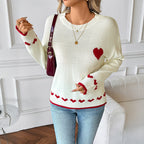 Damen Strickpullover mit Herzmotiv und strukturierter Oberfläche R&B