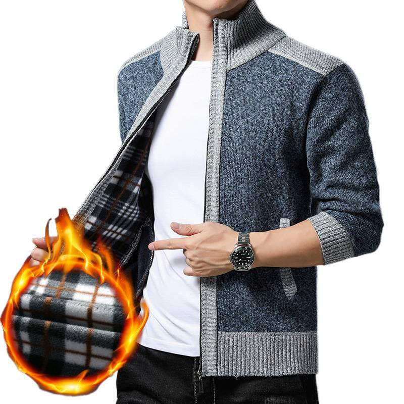 Herren Strickjacke mit hohen Kragen und praktischen Taschen R&B