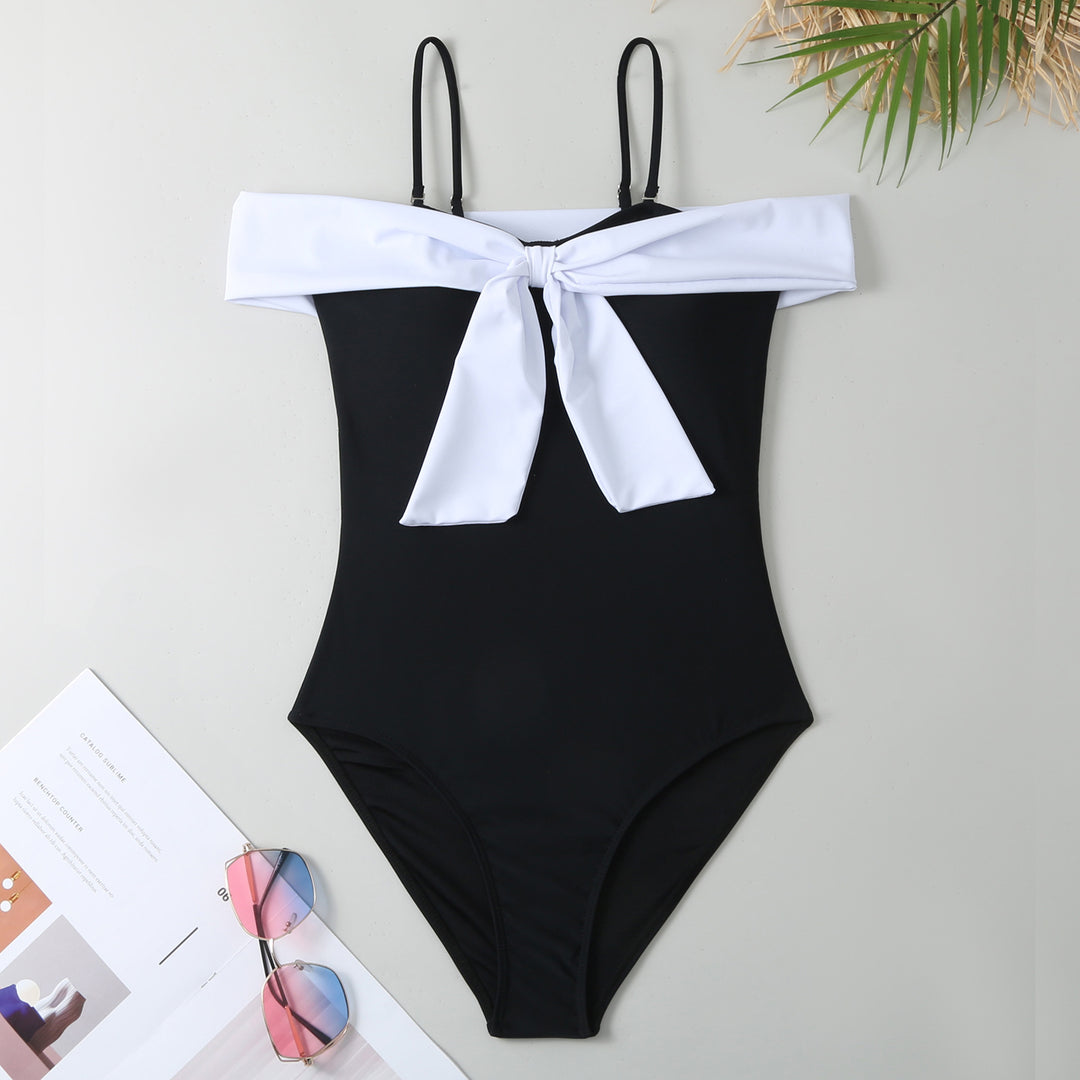 Damen Einteiler Badeanzug mit elegantem Wickel-Design und hohem Beinausschnitt R&B